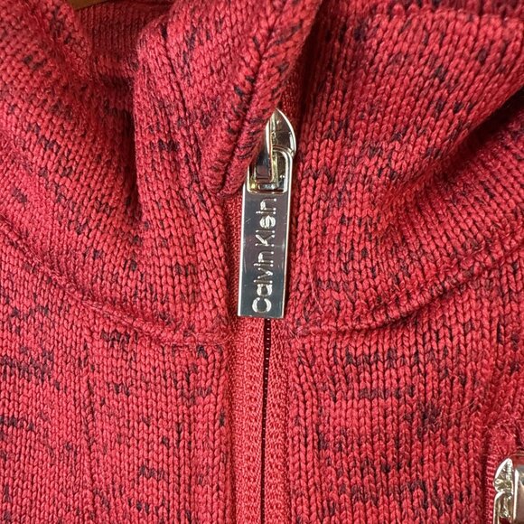 Calvin Klein Knit Sweater Womens Size M Vest Jacket Pockets Red Full Zip Upscale - Picture 5 of 11